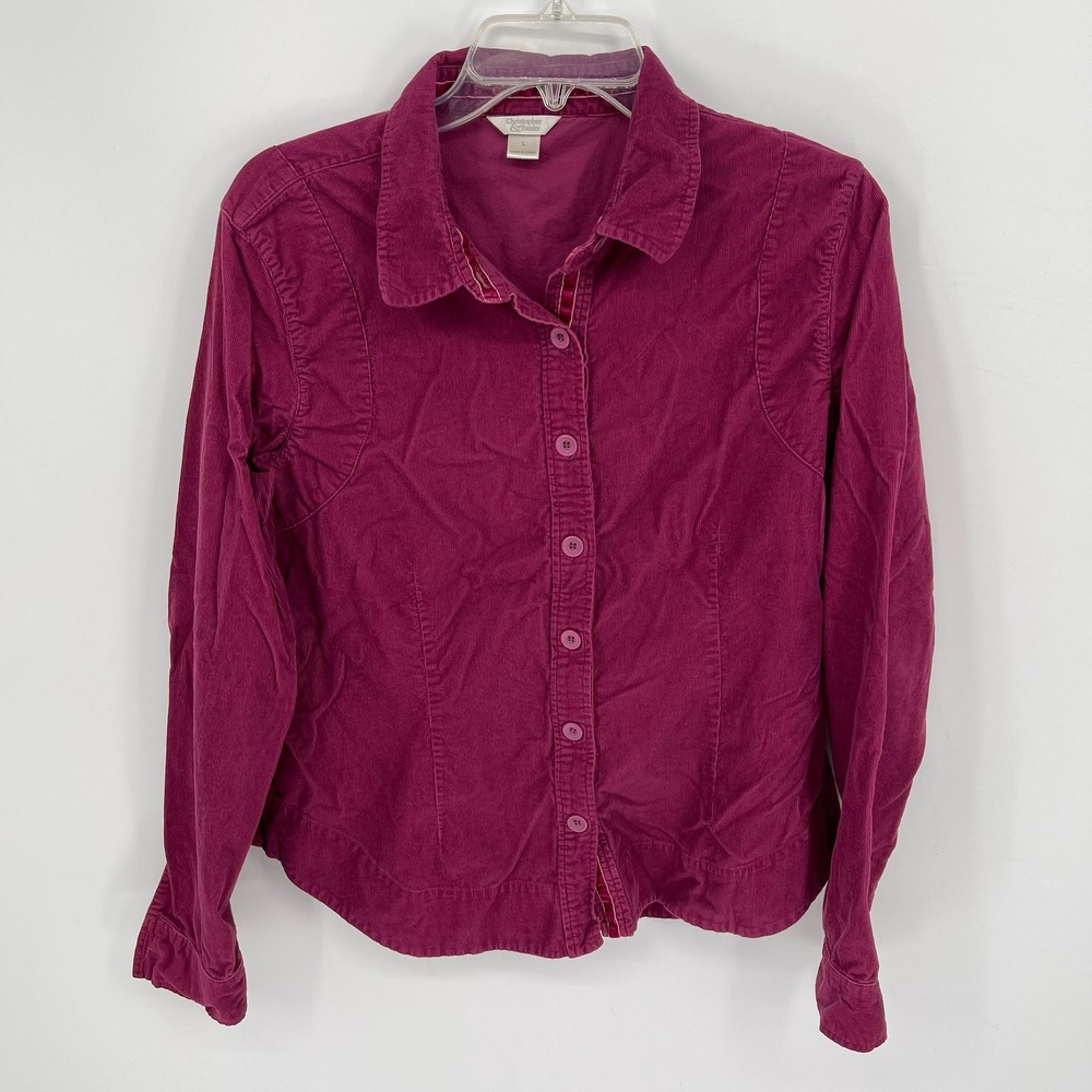 Christopher & Banks Women's Magenta Corduroy Button Up‎ Shirt Size Large